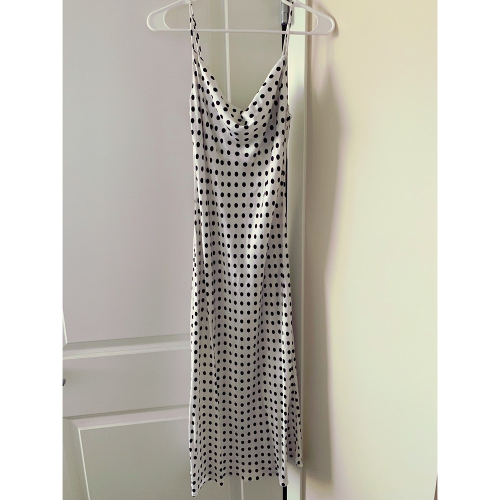 White and black polka dot midi dress